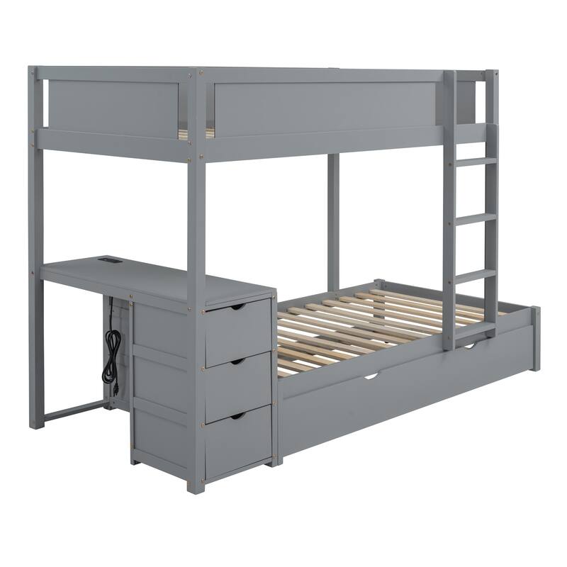 Twin-over-Twin Bunk Bed with Twin Size Trundle, Storage and Desk