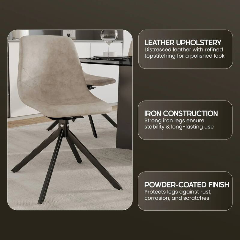 Markley Leather Dining Chair 360 Degree Swivel with Iron legs Modern Accent Side Chair Set of 2