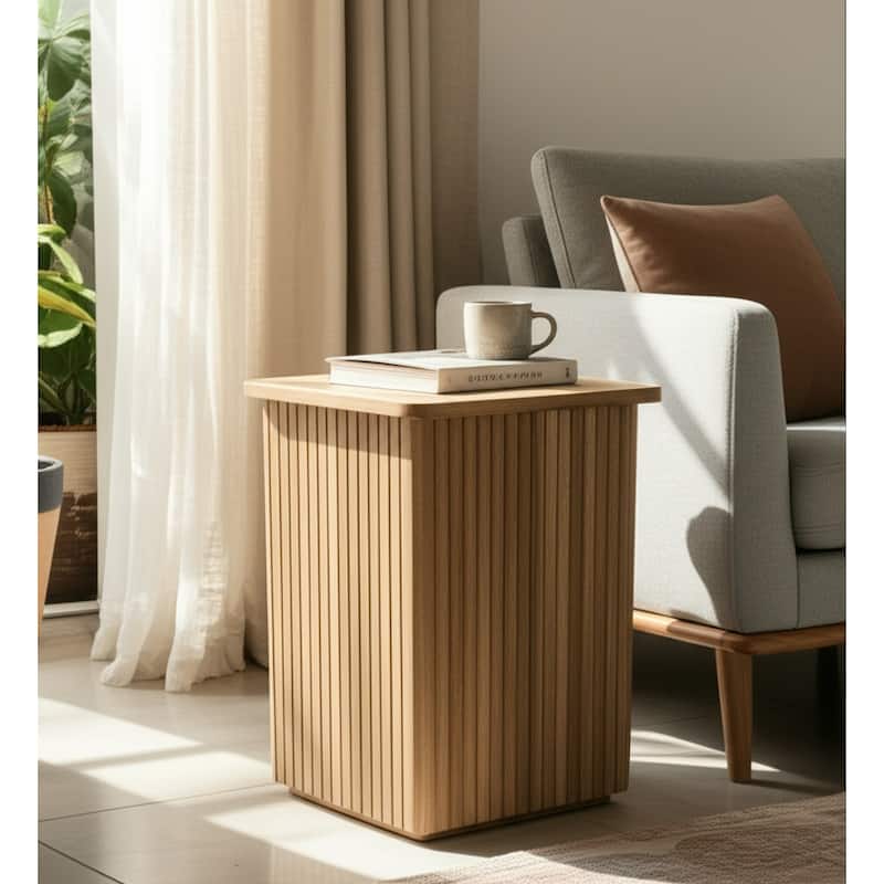 Mango Wood Accent Table Slatted Panel Design Casual Style - 20" Brown - 16" x 16" x 20"