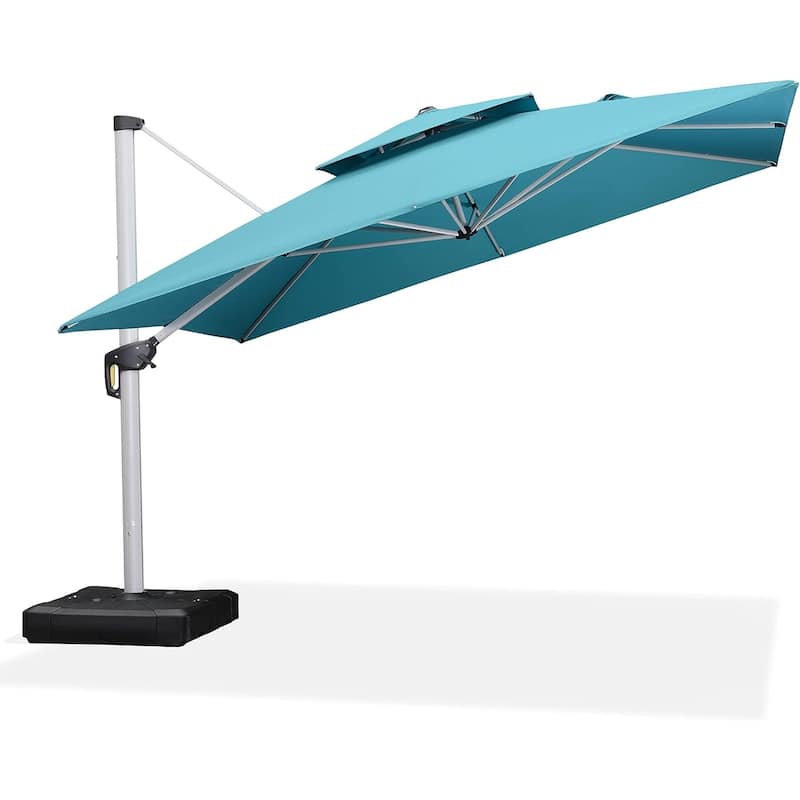 PURPLE LEAF 12 ft Double Top Deluxe Square Patio Cantilever Umbrella - Turquoise Blue
