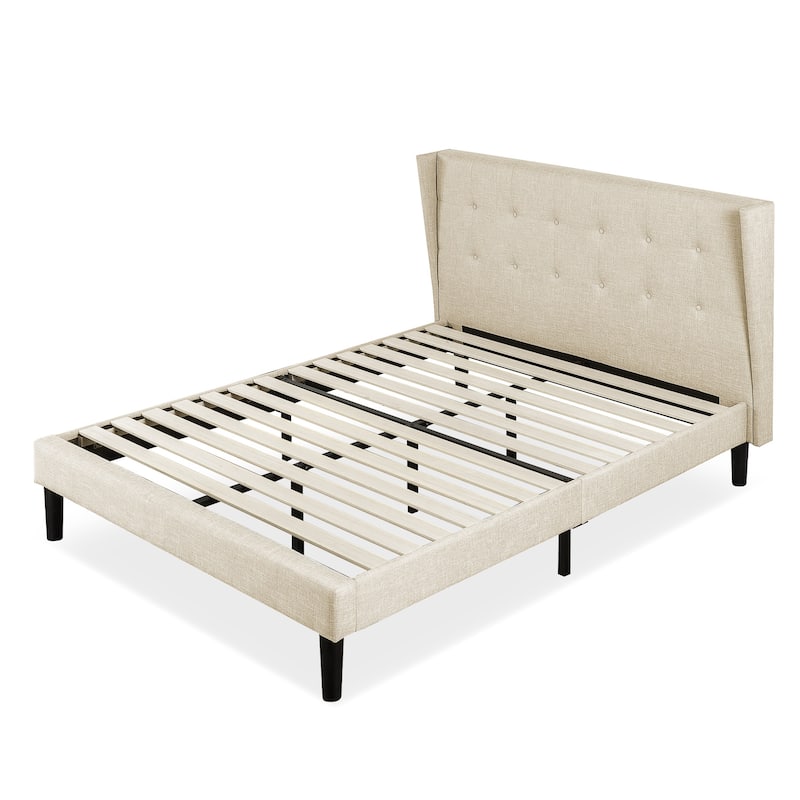 Priage by ZINUS Taupe Upholstered Platform Bed Frame with Wingback