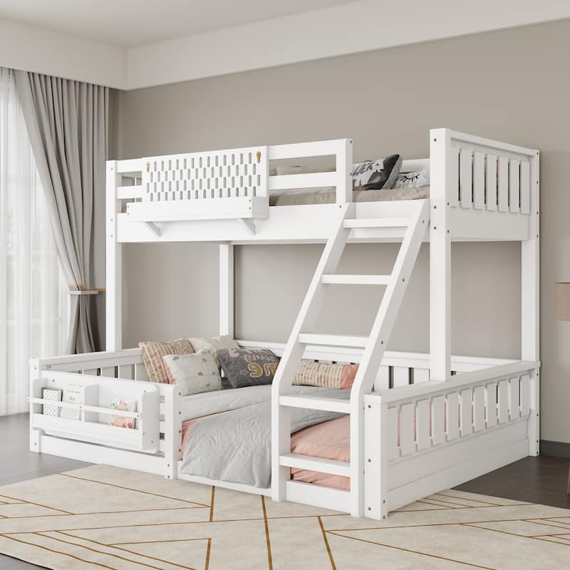 Wooden Bunk Bed of 3 Kinds Size with Pegboard, Bookshelf and Guardrails, Detachable Bunk Bed Convertible 2 Platform Beds