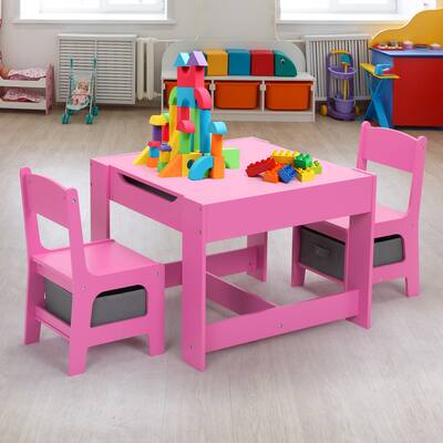 3-in-1 Children Activity Table Set with Storage, Blackboard, Double-Sided Table for Drawing