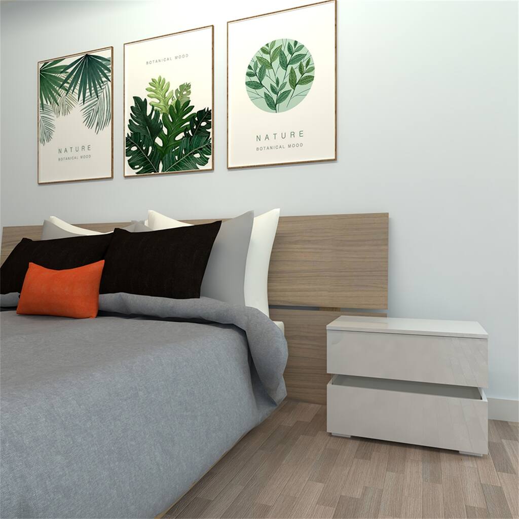 LED Double Side Cabinet Bedside Table Nightstands White