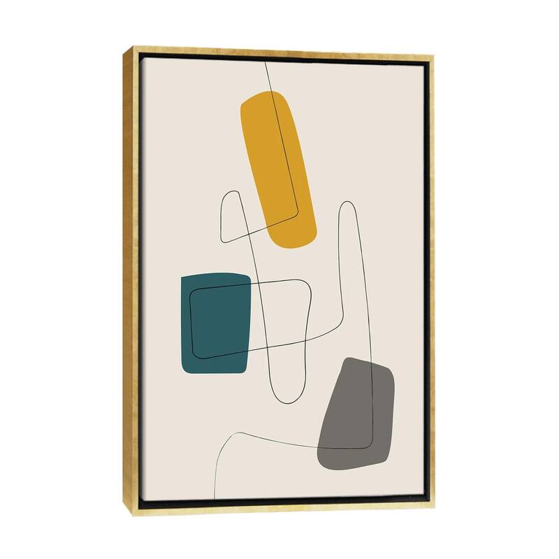iCanvas "Minimalist Line Mustard Teal Gray" by EmcDesignLab Framed Canvas Print - Gold - 48x32