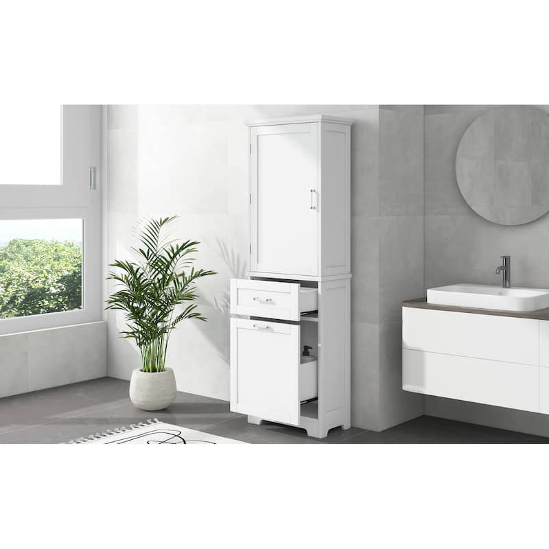 Roomfitters Tall Freestanding Bathroom Cabinet with 2 Drawers of Varying Sizes and Adjustable Shelf Painted MDF