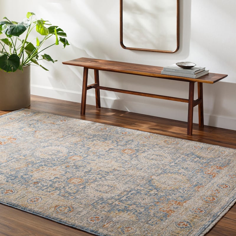Romero Traditional Area Rug - 7' 10" x 7' 10" Round - Beige/Blue