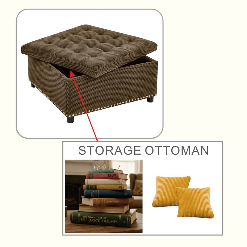 Square Tufted Upholstered Storage Ottoman with Nailhead Trim