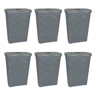 YBM Home Plastic Rattan Laundry Hamper Basket with Hinged Lid, 1663-6