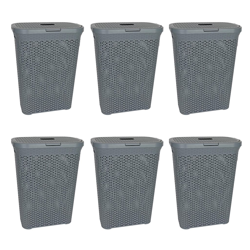YBM Home Plastic Rattan Laundry Hamper Basket with Hinged Lid, 1663-6