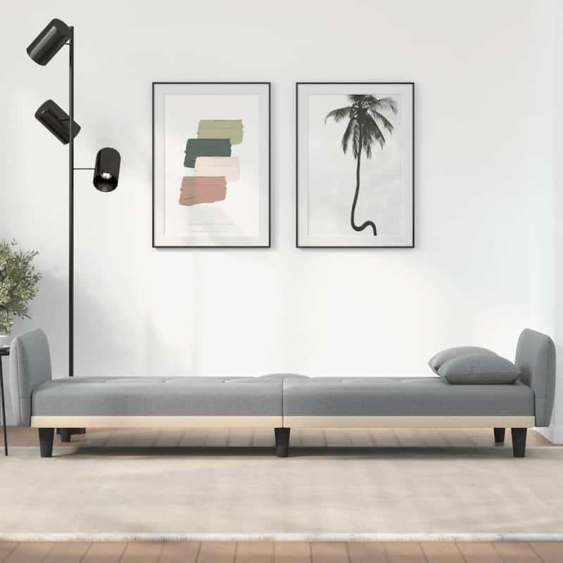 vidaXL Sofa Bed with Cup Holders Black Fabric - 86.6" x 35" x 27.6"
