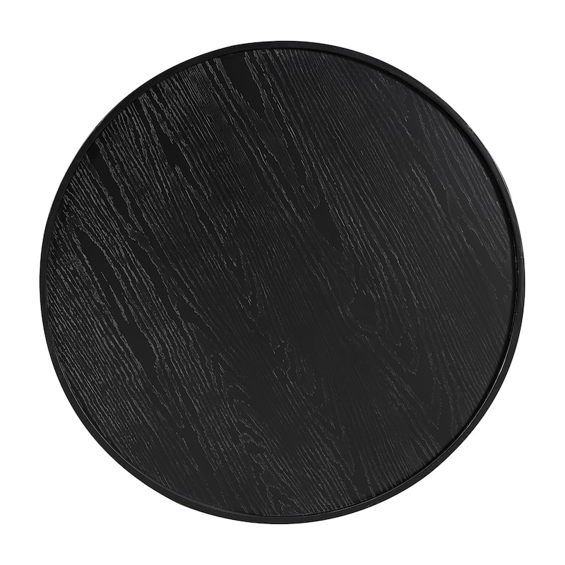 36.8" Wooden Mid-Century Modern Coffee Table with Storage, Round Cane Coffee Table with PE Rattan Side for Living Room