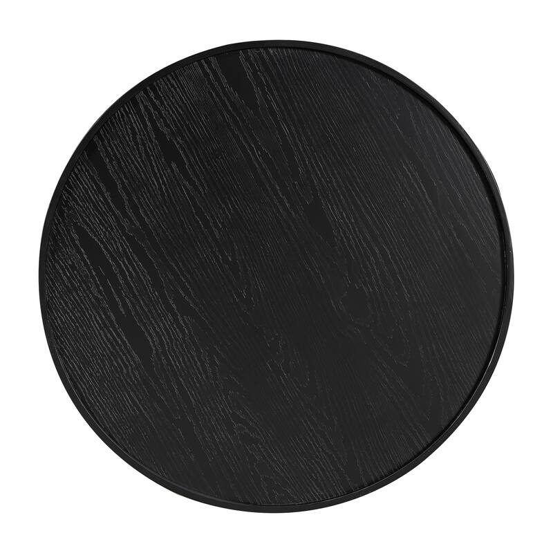 36.8'' Wooden Mid-Century Modern Coffee Table, Round Cane Center Table Cocktail Table with PE Rattan Side for Living Room