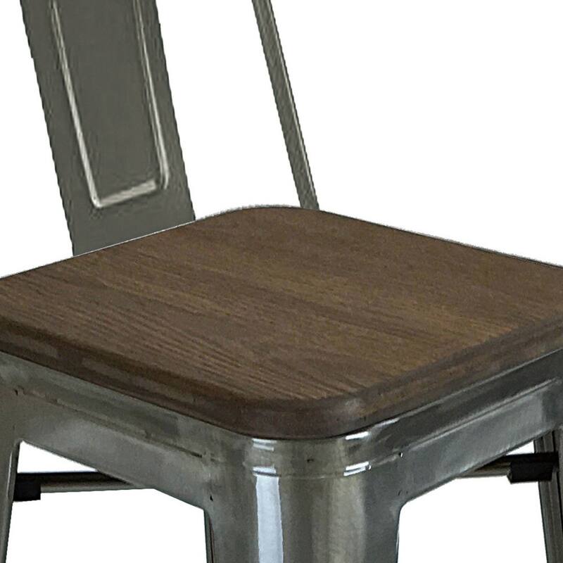 Set of 4 Industrial Style 30 Inch Wood and Metal Bar Height Chairs - 12” x 12” x 30”