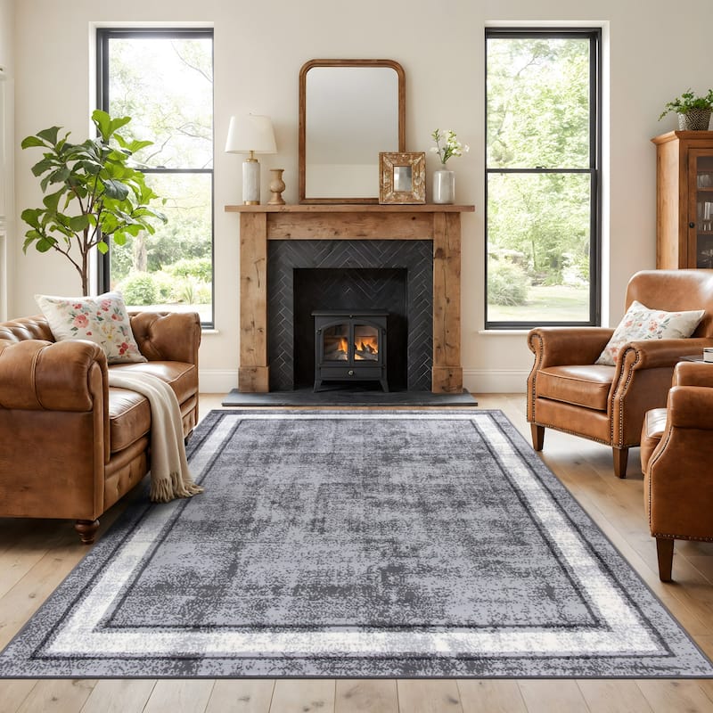 World Rug Gallery Contemporary Distressed Bordered Area Rug