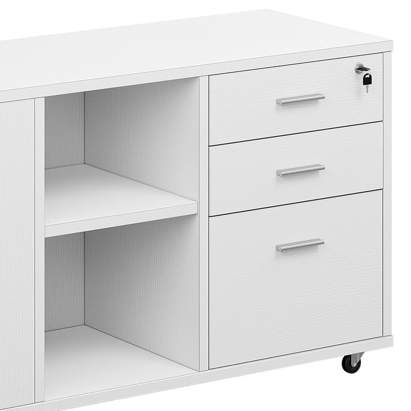 Morin Wood Mobile 3 Drawers File Cabinet with Lock and Drawer Black White