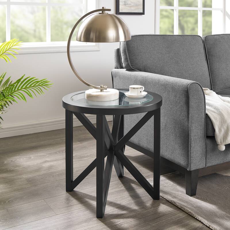 Contemporary Minimalist Round Coffee Table - Tempered Glass Top with Solid Wood Base for Modern Living Spaces