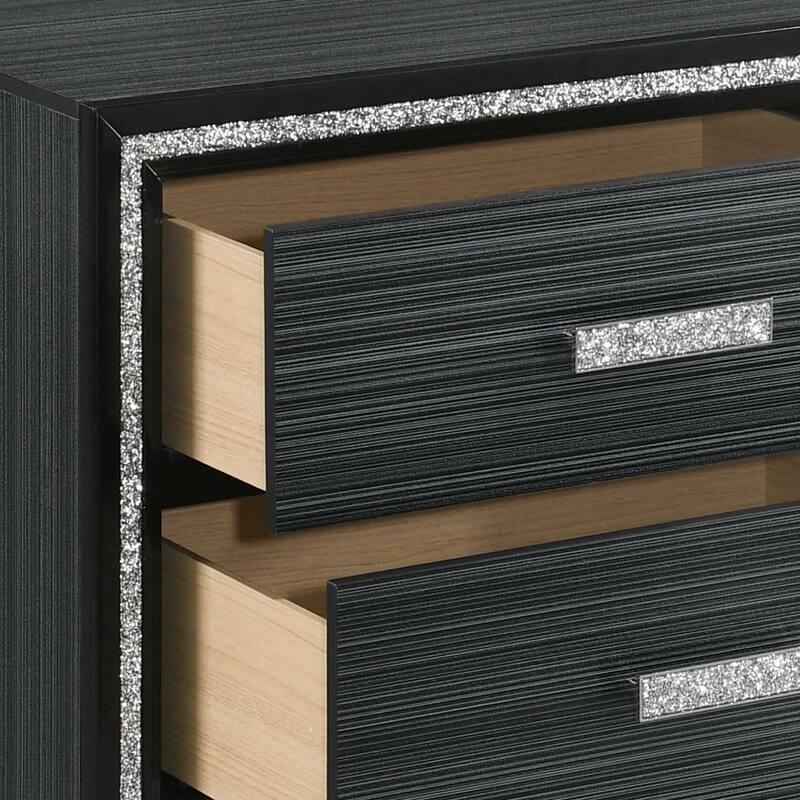 Weathered Black 2-Drawer Nightstand with Safety Stop Mechanism