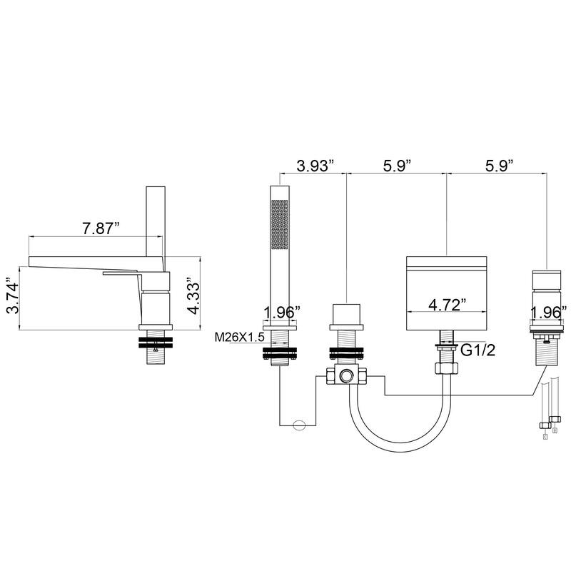 Matte Black Four-piece Bathtub Faucet Set with Two Handles