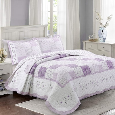 The Purple Floral Barn Quay Road Lilac Patchwork Cotton Reversible Quilt Bedding Set