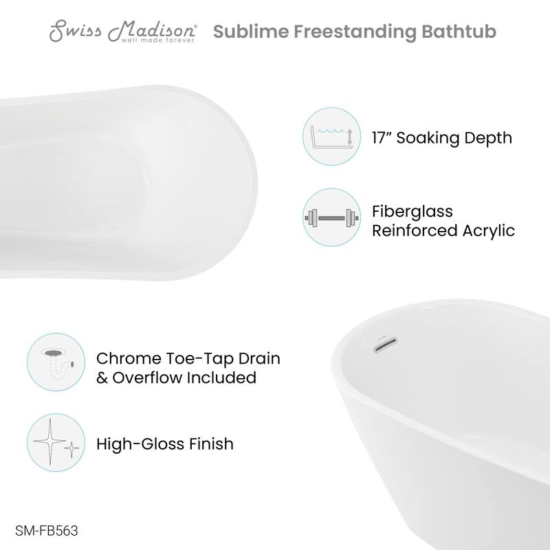 Swiss Madison SM-FB563 Sublime 59" Free Standing Acrylic Soaking Tub