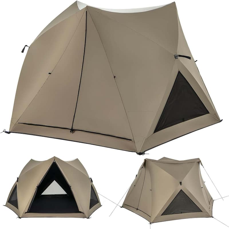 4-6 Person Pop Up Camping Tent Dome Instant Tent w/Visible Skylight - Olive Green