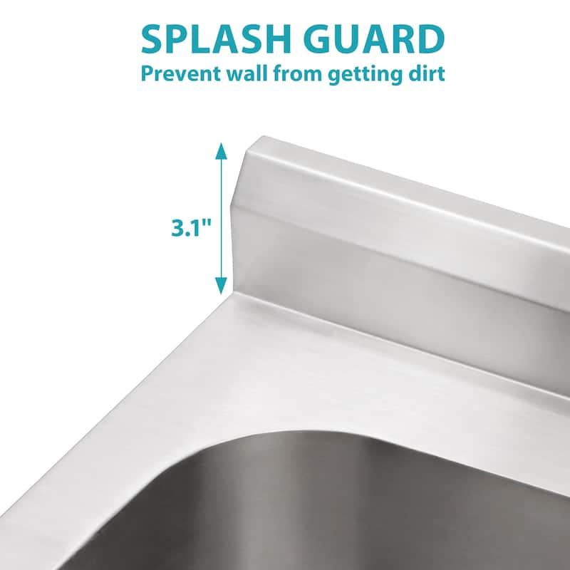 25" x 22" Stainless Steel Large Utility Sink Single Bowl, Freestanding Commercial Restaurant Sink, Utility Sink