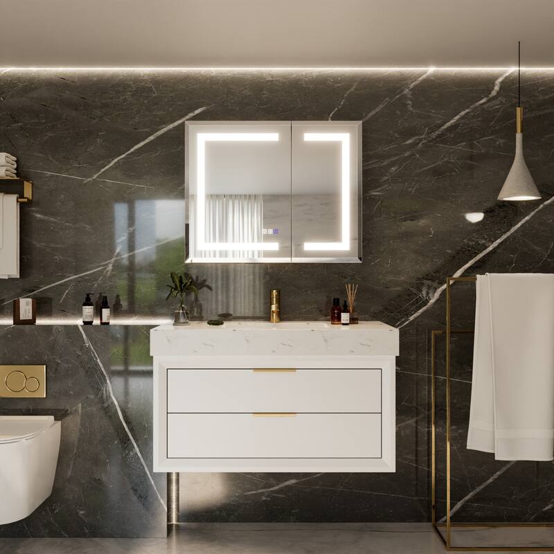 30-48'' W x 24'' H Surface or Recessed LED Bathroom Medicine Cabinet With Mirror,Defog & Quiet Hinges