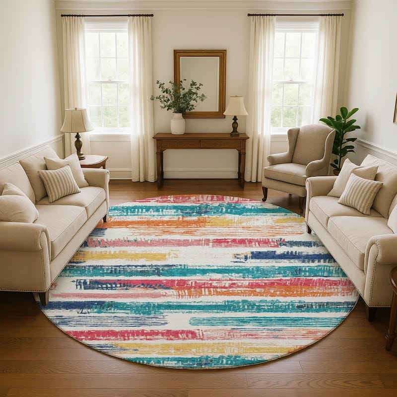 Premium Washable Super Soft Abstract Stripes Mayfield Rug - Ivory - 8' x 8'