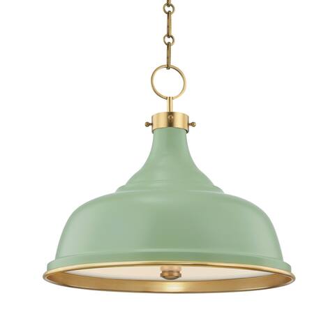 Hudson Valley Painted No.1 by Mark D. Sikes 3-Light Aged Brass Pendant with Leaf Green Shade