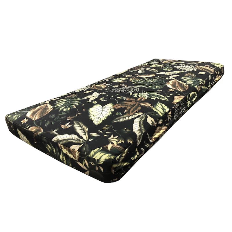 20 x 42 Outdoor Patio Loveseat Bench Cushion in Black Floral Leaves with Zipper