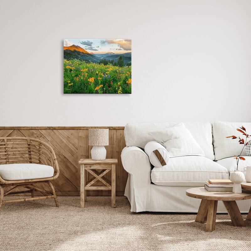 Stupell Open Wildflower Fields Cloudy Sunrise Mountain Landscape Canvas Wall Art - Multi-Color
