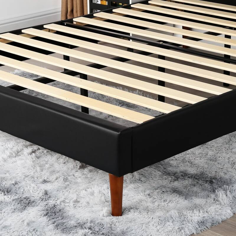 VECELO Black Faux Leather Upholstered Platform Bed- Just Have Full Size Bed