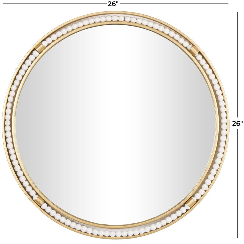 Gold Metal Room Wall Mirror with White Wood Beading - 26"D
