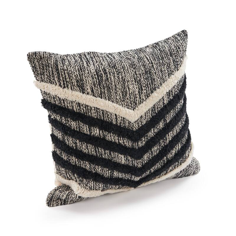 Handwoven Chevron Cotton Throw Pillow Cover - 18" - Black and Cream