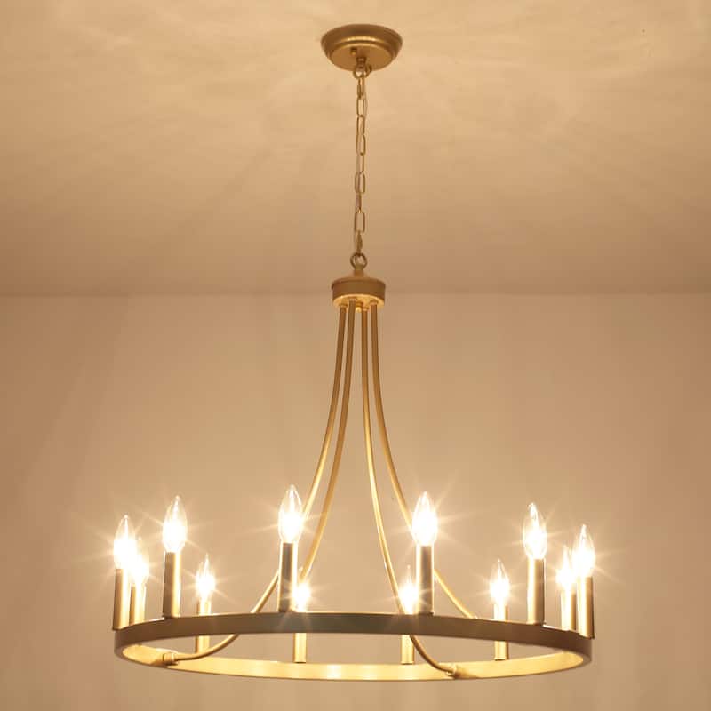 12-Light 26.77-inch Vintage Rustic Wagon Wheel Chandelier for Kitchen