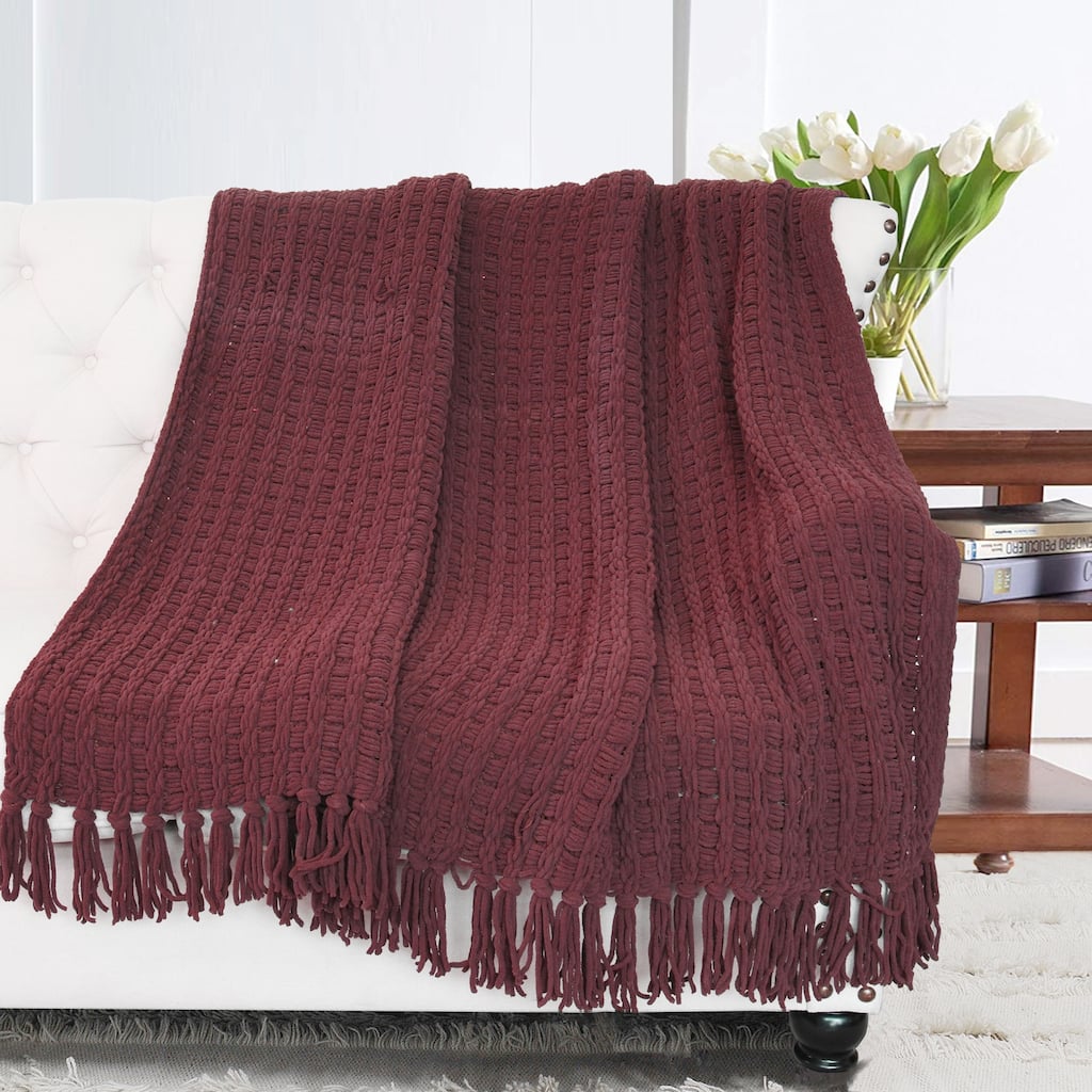 Space Yarn Solid Color Knitted Throw Blanket