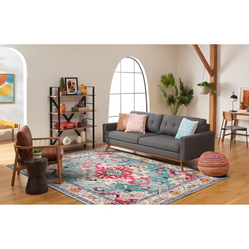 SAFAVIEH Monaco Oceane Boho Medallion Distressed Area Rug - 11' x 15' - Light Blue/Fuchsia
