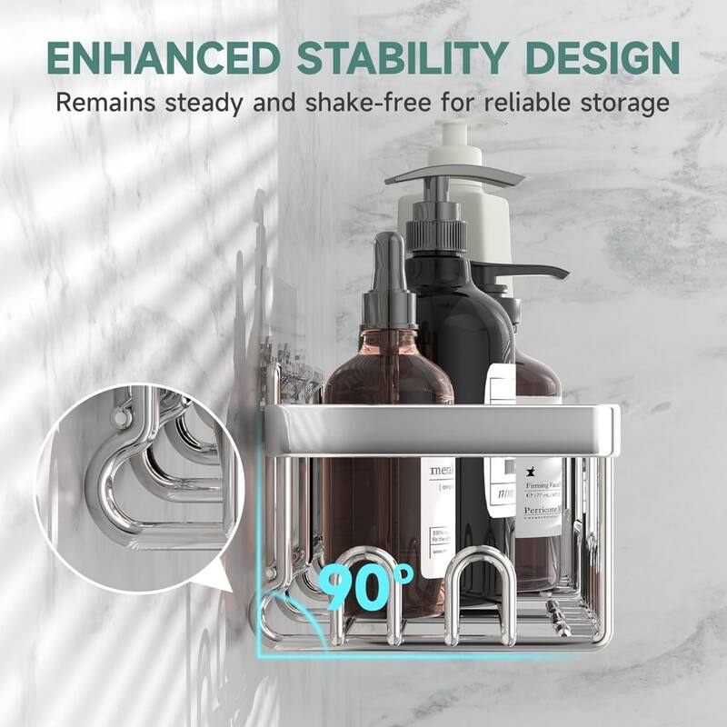6-Pack Stainless Steel Shower Shelves, Large-Capacity Bathroom Organization and Storage.