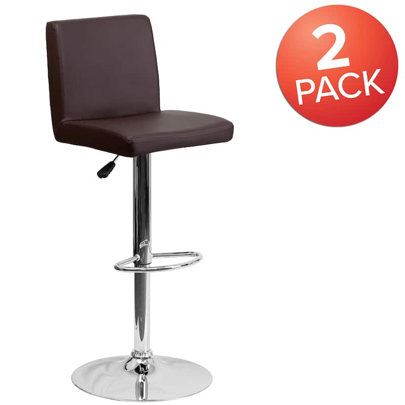 2 Pack Contemporary Adjustable Height Barstool with Panel Back and Chrome Base