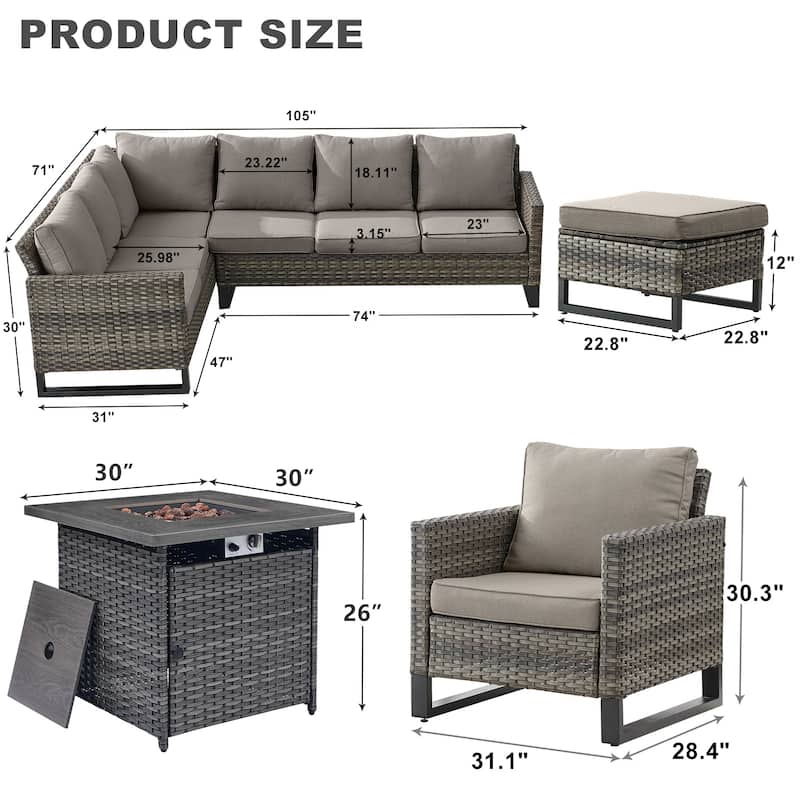 Gymojoy 7PCS Sectional PE Wicker Rattan Sofa