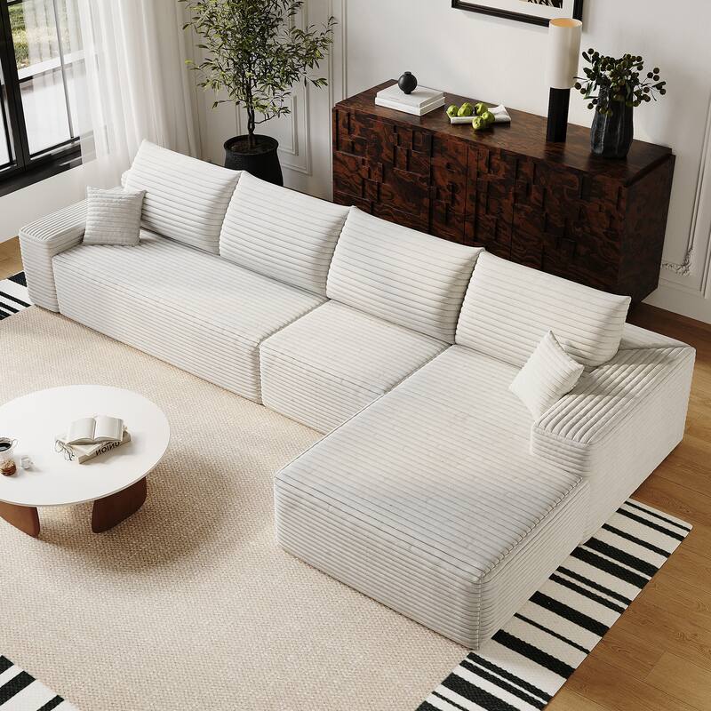 Corduroy Upholstered Modular L-shaped Chaise Sectional Sofa