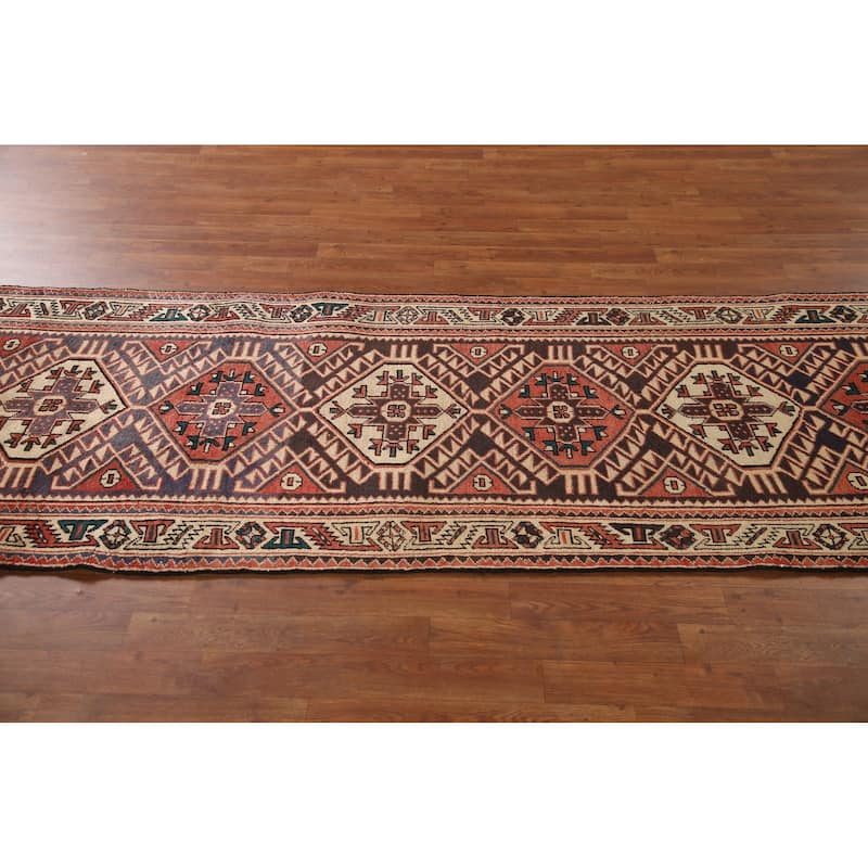 Bakhtiari Persian Vintage Runner Rug Hand-knotted Wool Carpet - 3'2"x 10'0"