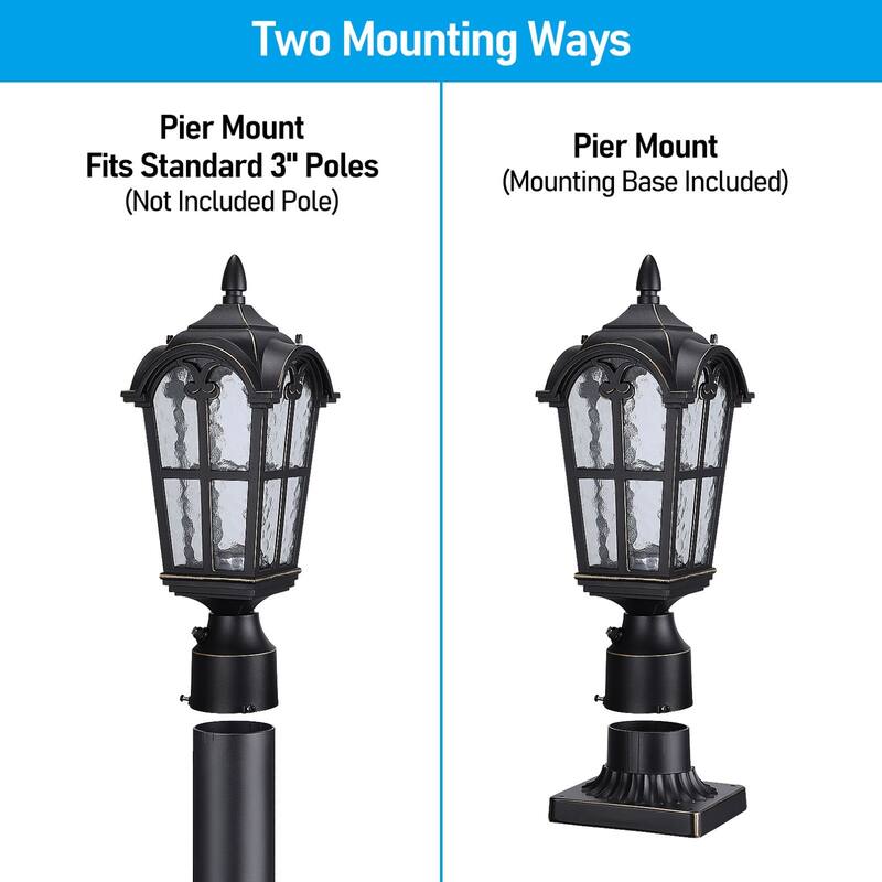 Dusk to Dawn Outdoor Post Lantern, Water Ripple Glass Post Light - 2PACK