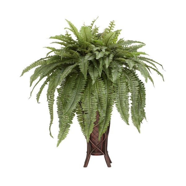 Nearly Natural Boston Fern with Stand Silk Plant Green