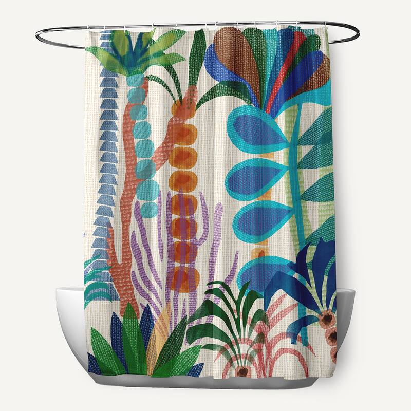 Tropical Jungle, Floral Print Shower Curtain - Grey