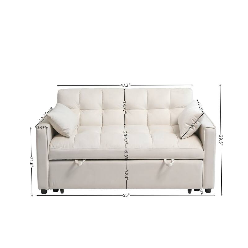 55.91" Velvet 4-Seater Sleeper Sofa with Storage & Adjustable Backrest