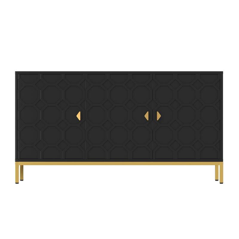 Clihome 3 Door Glossy Media Storage Sideboard Accent Cabinet