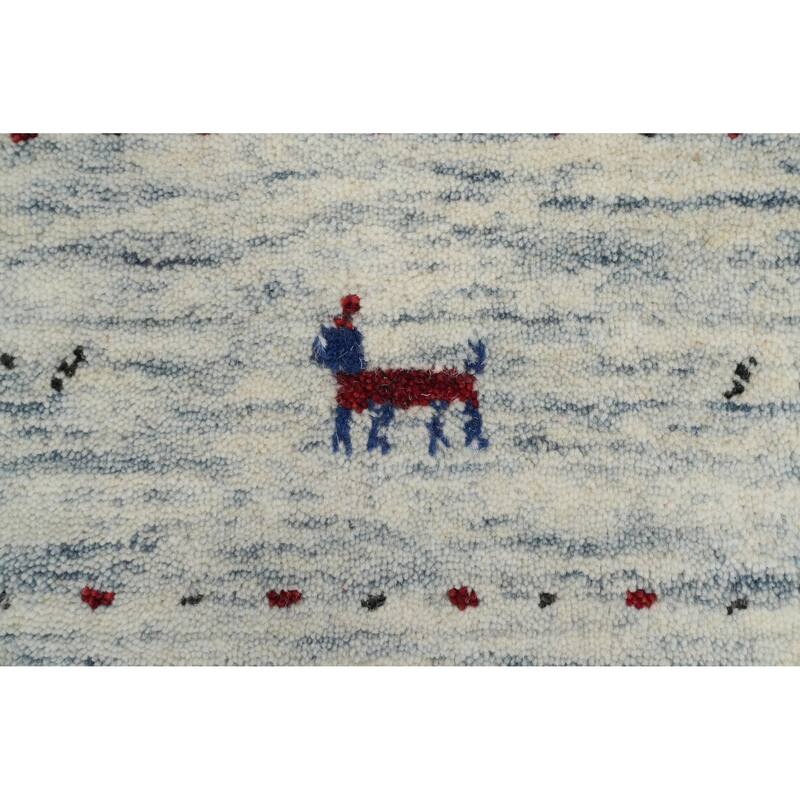 Hand Knotted Oriental 100% Wool Carpet Tribal Animal Pictorial Beige & Ivories Gabbeh Area Rug - 9' 11'' X 7' 11''