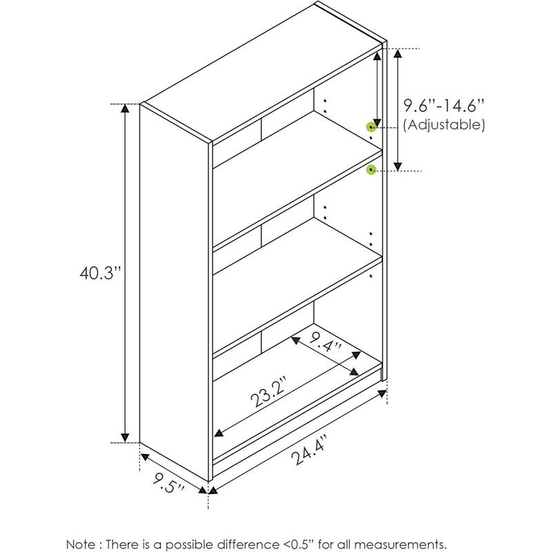 40.3 in. Tall Coal Wood 3-Shelf Bookcase